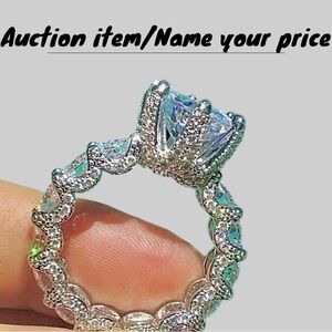 ⏳💝Auction: 925 Sterling Silver Large Round Cut Ring w/White AAAAA Zircon CZ